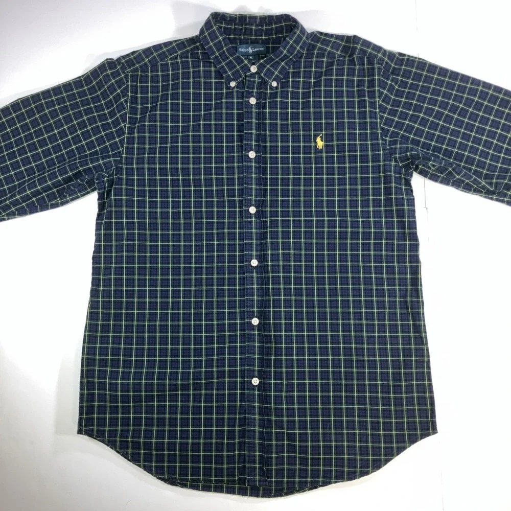 Ralph Lauren Shirt Mens XL Tartan Blackwatch Plaid L/S Button Down Slim Fit Pony